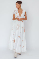 Carnivale Angel Sleeve Maxi Dress White/Beige