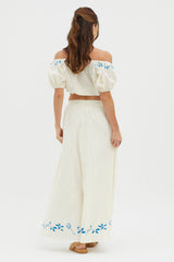Ritual Embroidered Hem Midi Skirt Beige