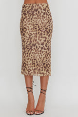 Meet Up Elastic Waist Midi Skirt Leopard