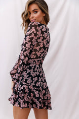 Kerry Layered Balloon Sleeve Dress Black/Pink