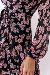 Kerry Layered Balloon Sleeve Dress Black/Pink