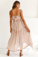 Santa Monica String Tie Maxi Dress Beige