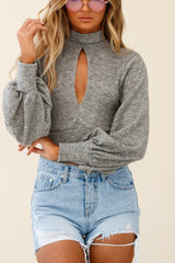 Prove It Keyhole Front Backless Knit Crop Top Grey Marle