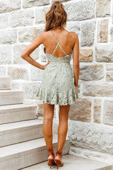 Illona Lace Overlay Criss-Cross Back Dress Beige/Olive